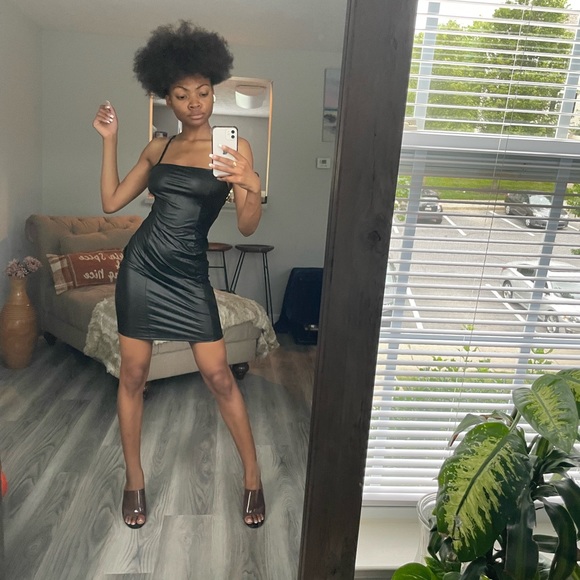 Black Faux Latex Mini Dress - Picture 6 of 9